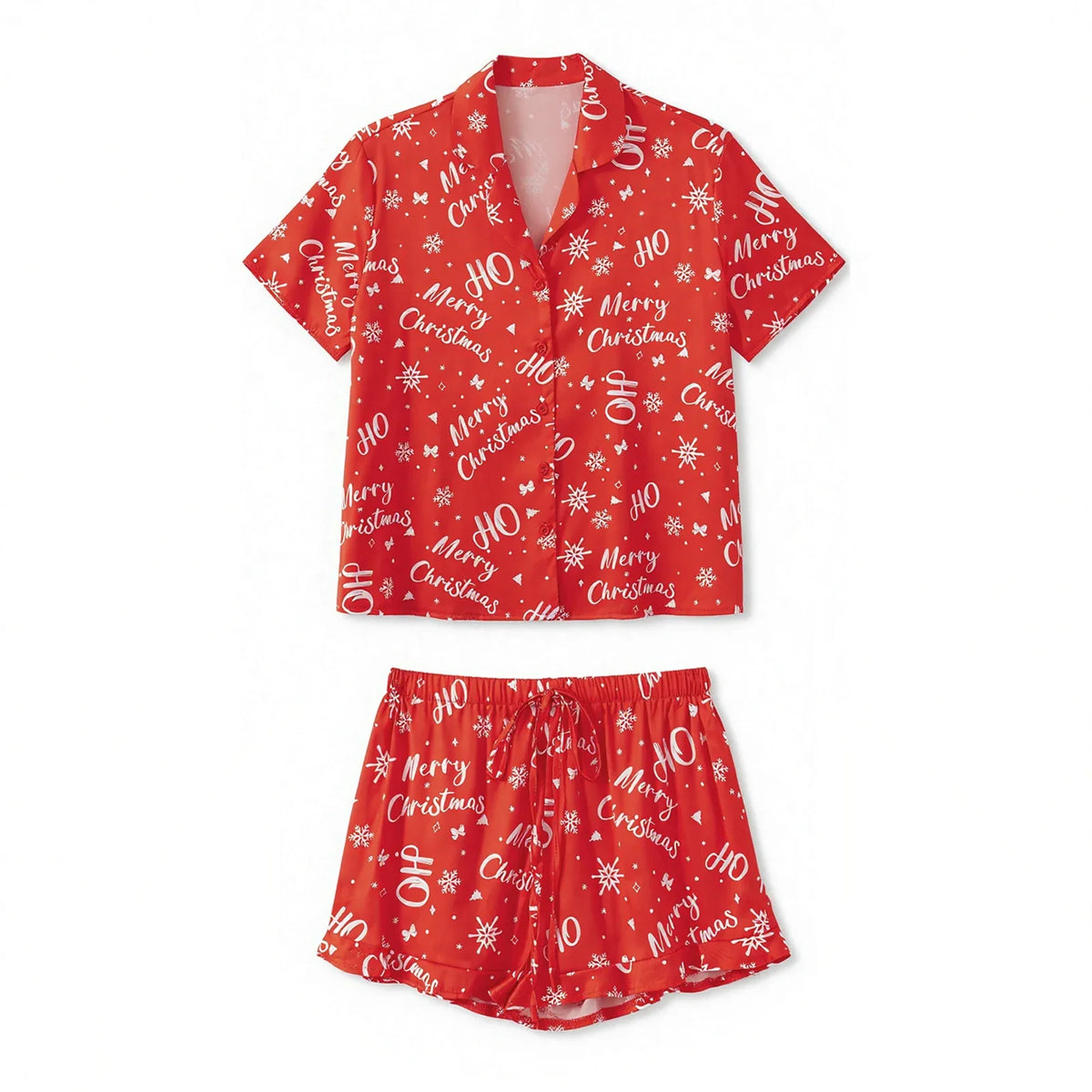 Women's Christmas 2 Pieces Lounge Set Short Sleeve Lapel Pumpkin Print Shirt Shorts Satin Sleepwear