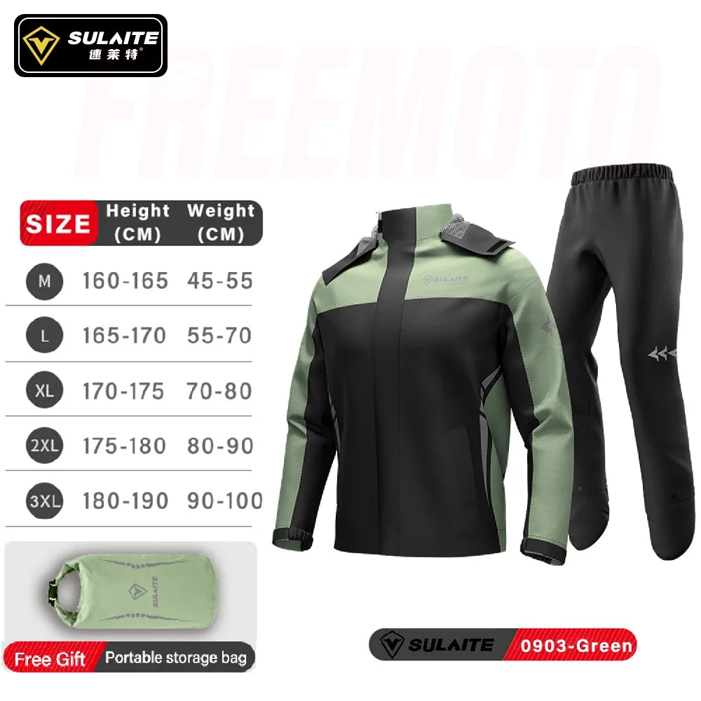 SULAITE Rain Suit Motorcycle Rain Gear Suit for Men & Women Jackets & Pants Reflective Waterproof Breathable Rainsuit