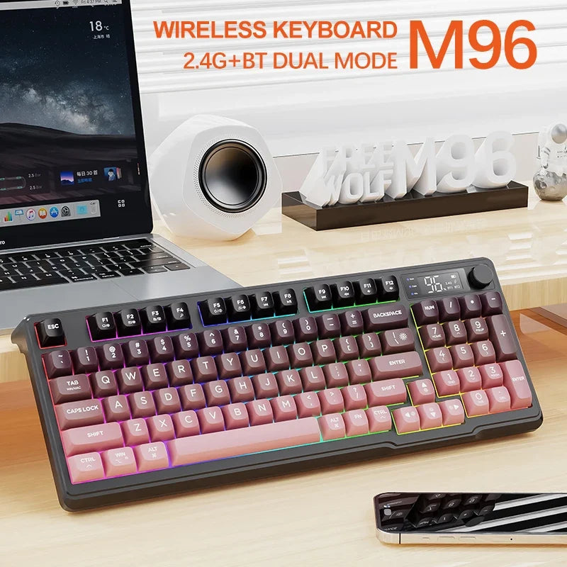M96 Bluetooth Keyboard Wireless FREEWOLF Screen Gaming Keyboard Electronic Screen Multi-Device Connection Ergonomics Gaming