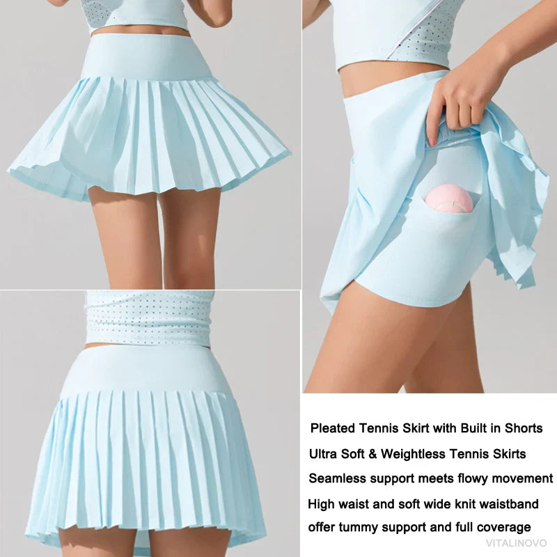 VITALINOVO Falda-pantalón plisada fluida: Tiro alto, con bolsillos, cómoda