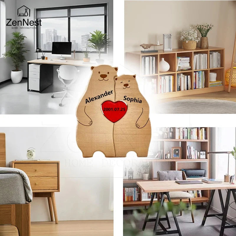 Bear Home Wooden Puzzle Personalized Custom Decor Heart Warmer