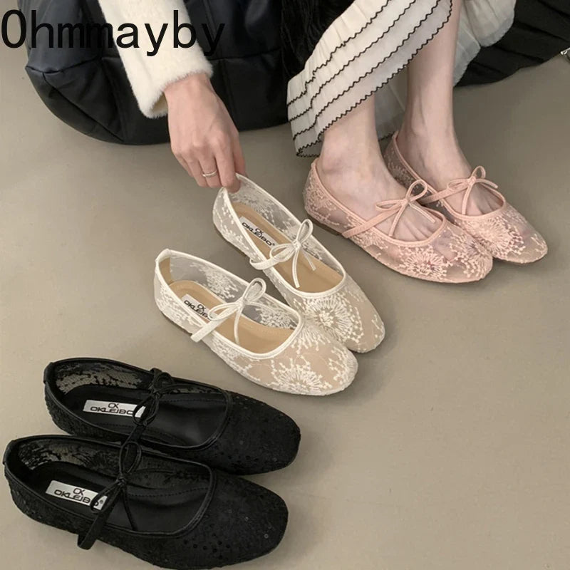 2026 Spring Lace Women Mary Jane Shoes Fashion Slip On Comfort Street Style Soft Sole Female Dress Flats Shoes
