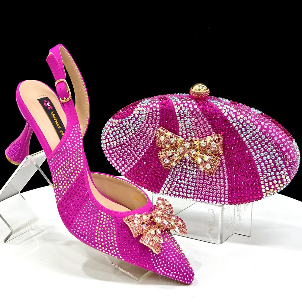 Doershow  African fashion Italian Shoes And Bag Sets For Evening Party With Stones coffee Italian Handbags Match Bags! Ho1-1