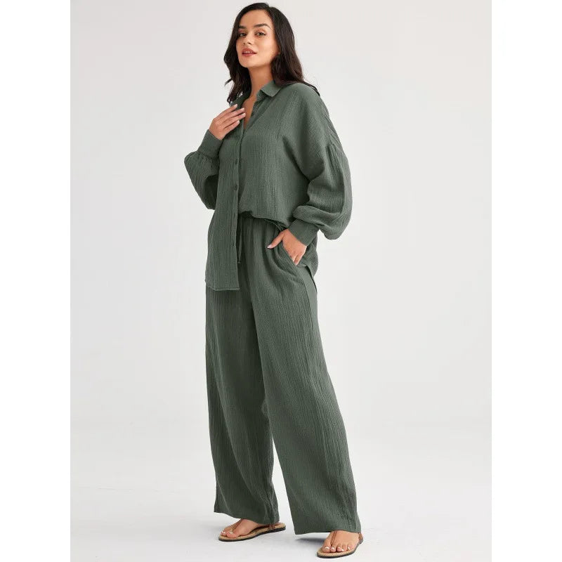 2026 Spring and Summer Casual Suit New Fashion Suit Loose Casual Top Wide Leg Pants Two-piece Set for Women