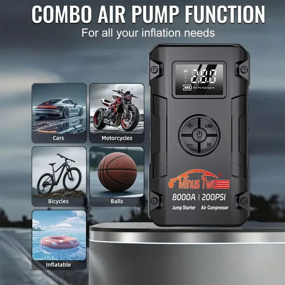4-IN-1 Car Jump Starter with Air Compressor Peak 4000A Auto Battery Booster 200PSI Air Pump Portable Power Bank Tire Inflator