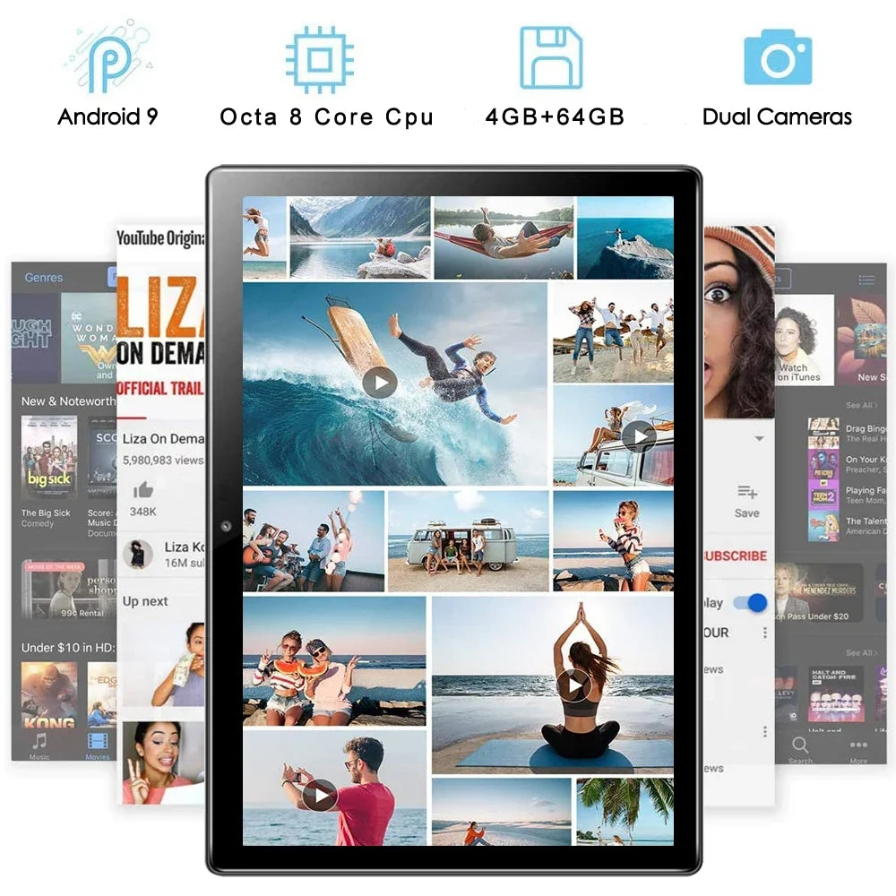 TABLET 10.1 Inch Tablet Android 13 Tablet 6GB RAM 128GB ROM 4G Mobile Phone Call Octa Core 8 CPU AI Speed-up 5000mAh Battery