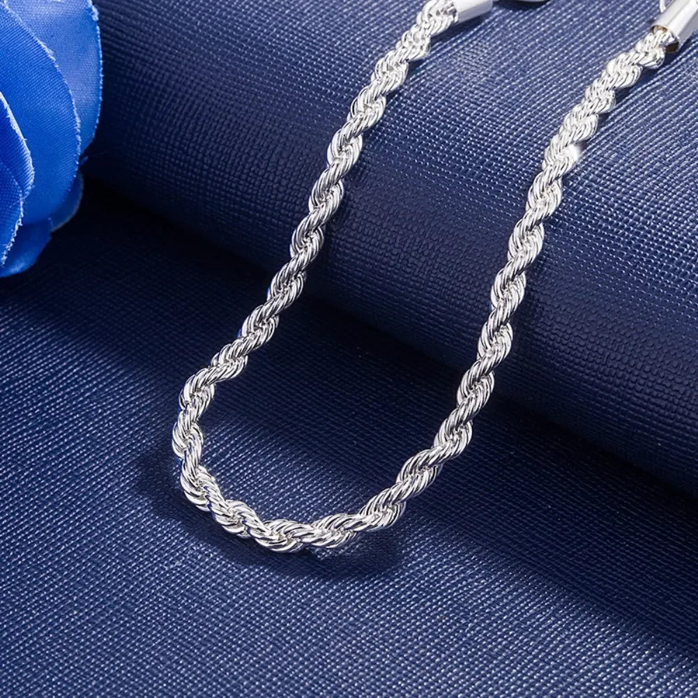 925 Sterling Silver Bracelet 4mm20cm Flat Side Chain Lobster Clasp for
