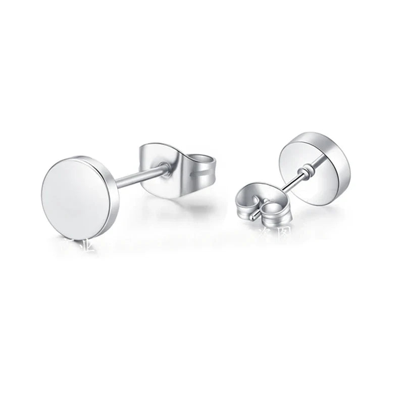 Titanium Steel Stud Earrings for Men Women | Round Black Punk Ear Studs Gift