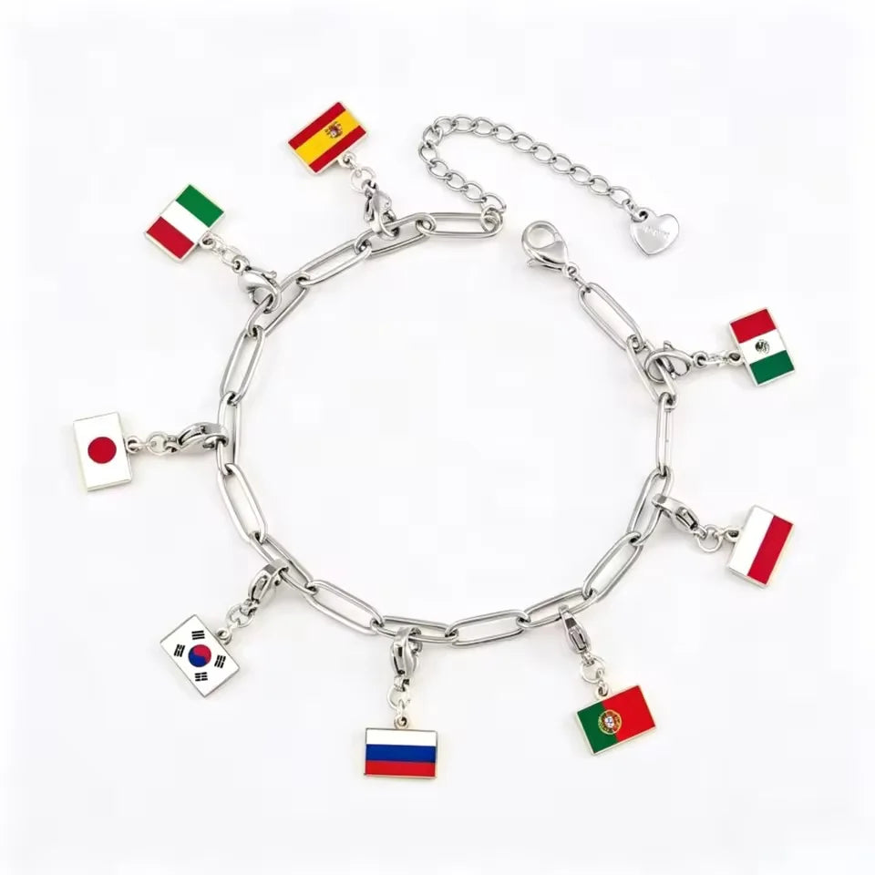 10mm Country Flag Charms Pendant Necklace Bracelet Keychain Bagchain Stainless Steel  Jewelry A Commemorative Gift For A Friend