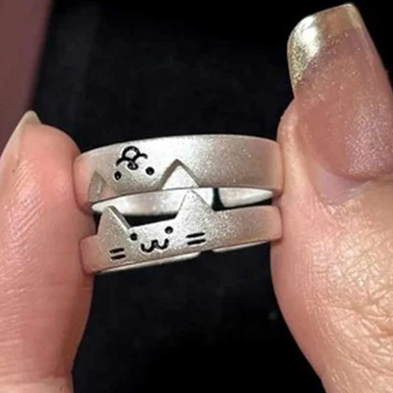 2pcs Kawaii Cat Dog Animal Couple Ring Fashion Size Adjust Lover Rings