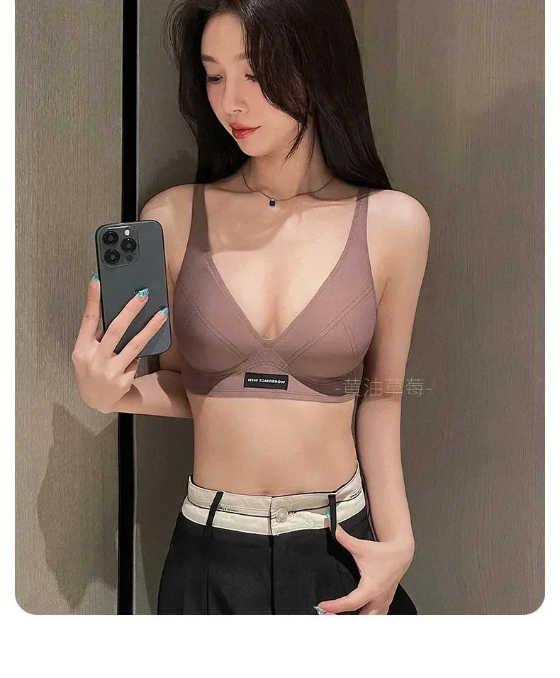 MOYISU Lencería Sujetador Pequeño de Verano sin Costuras para Mujer, Junta sin Aro, de Soporte Suave, con Barra de Gelatina, Que Recoge y Cubre la Espalda