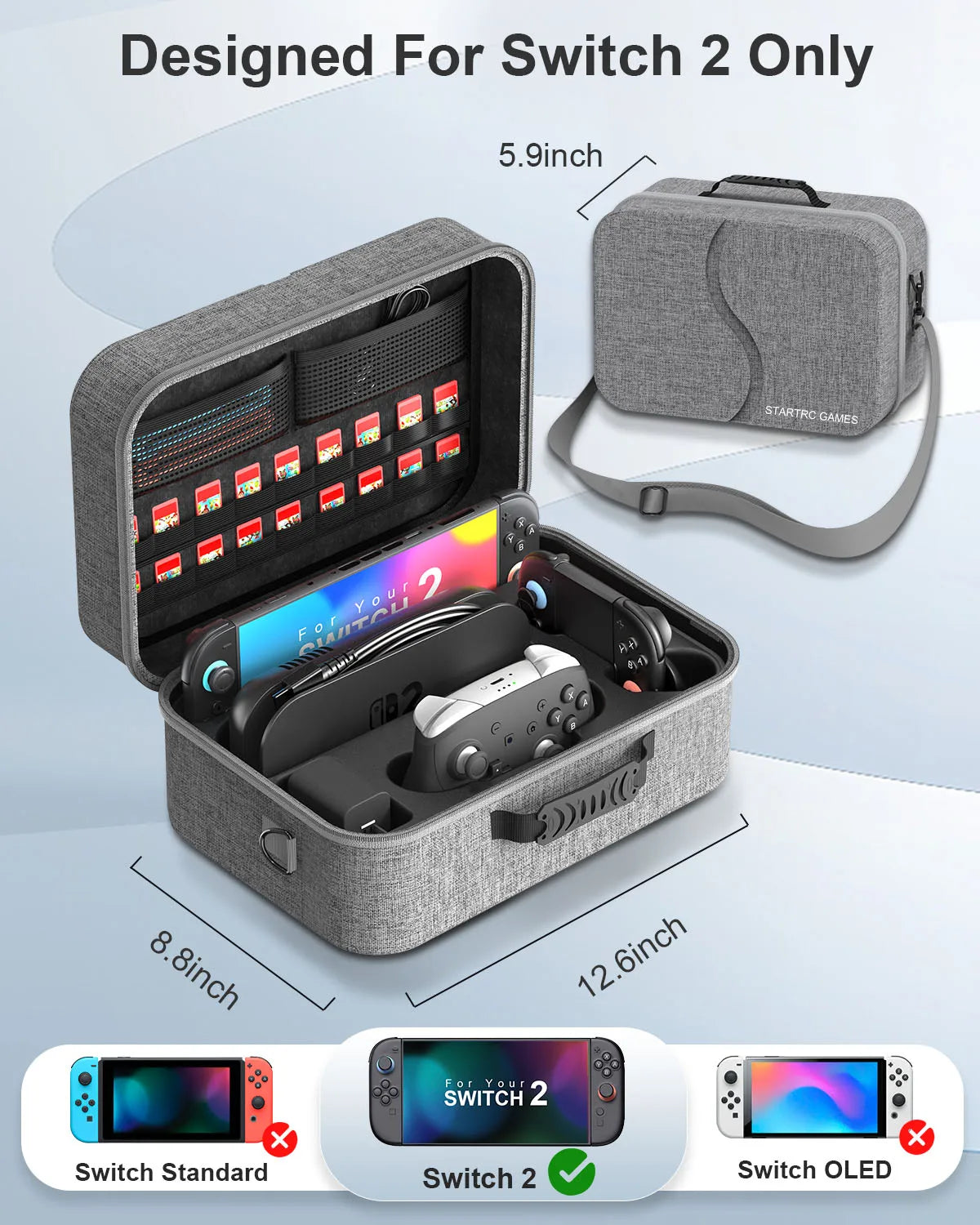 STARTRC GAMES Hard Shell Portable Travel Carry Bag for Switch 2, Pro Controller, 18 Game Cards and Other Accessories