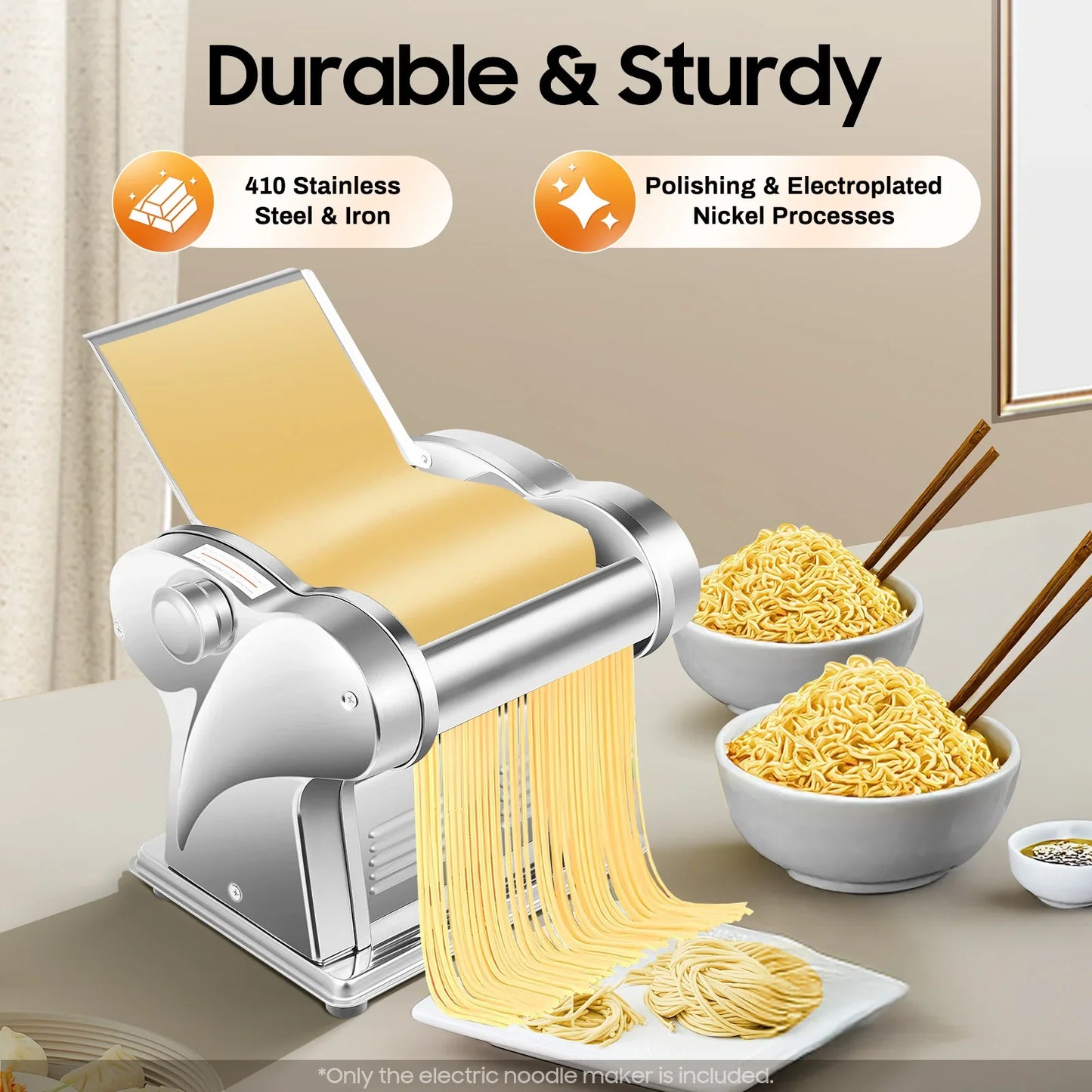 Electric Noodle Maker 135W Stainless Steel With 8-Speed Thickness Control