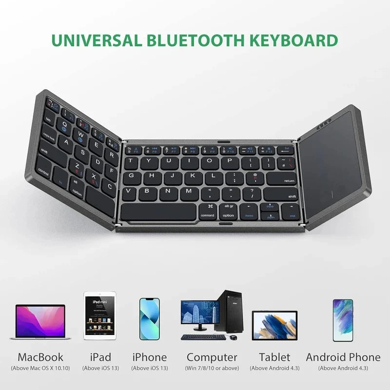 New Foldable Bluetooth Keyboard with Touchpad, Ultra-Thin Portable Wireless Keyboard for Tablet/Phone/Laptop