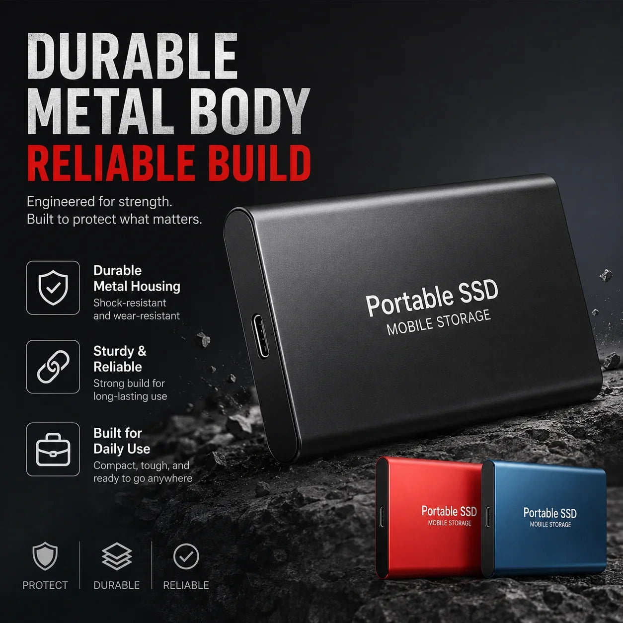 2TB External Hard Drive 4TB Portable SSD USB-C High-Speed Storage Disk for File Backup Compact & Durable