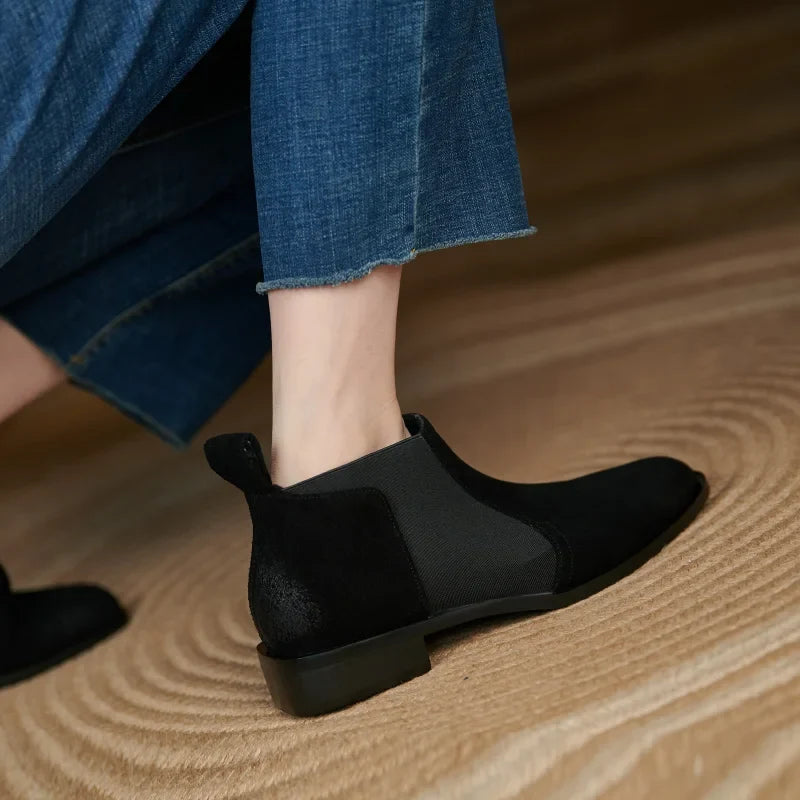 2025 New Ankle Boots Autumn/Winter Women Boots Pointed Toe Fashion Women Shoes Cow Suede Chelsea Boots Genuine Leather Shoes