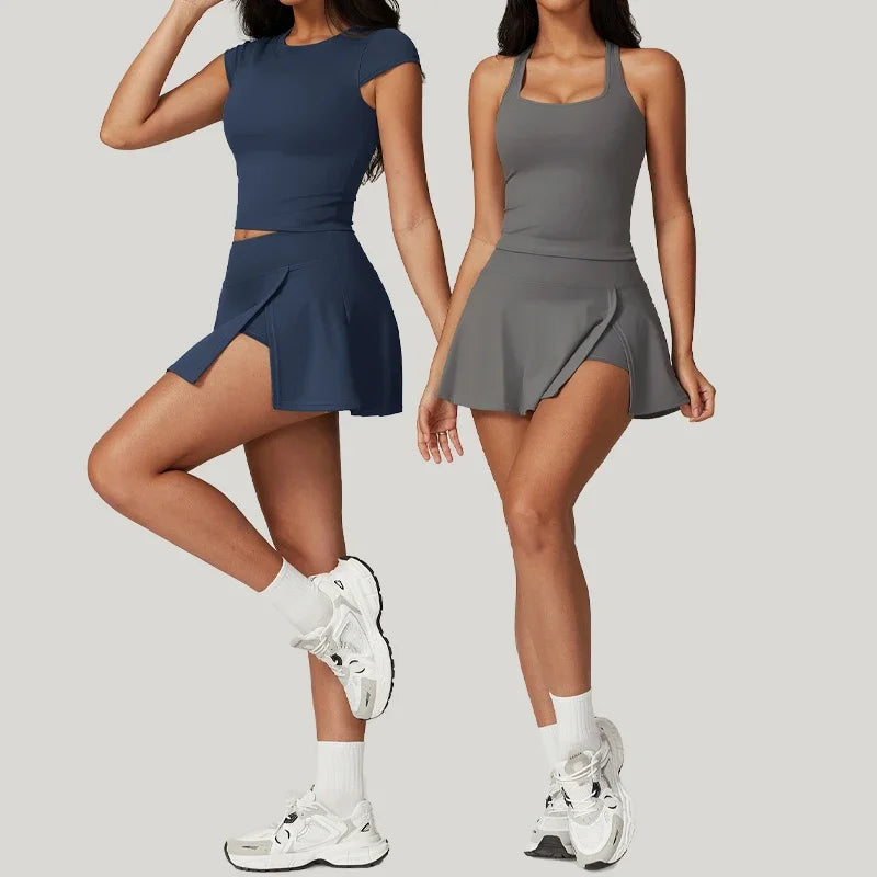 Anti Shine High Waisted Tennis Skirt and Yoga Pant Set
