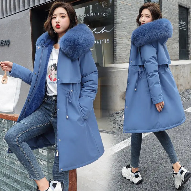 2026 New Winter Women Parka Fur Hooded Jackets Thicken Warm Cotton-padded Puffer Coat Casual Long Parkas Clothes Loose Outerwear