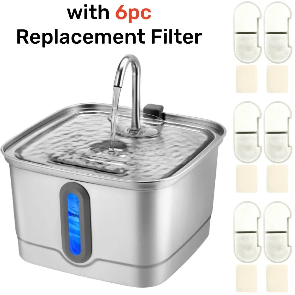 101oz/3l Stainless Steel Cat Water Fountain Automatic Pet Water