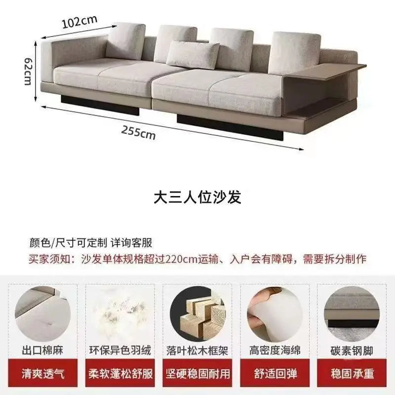 LX cotton and linen concubine fabric sofa light luxury large flat floor living room straight row combination sofa