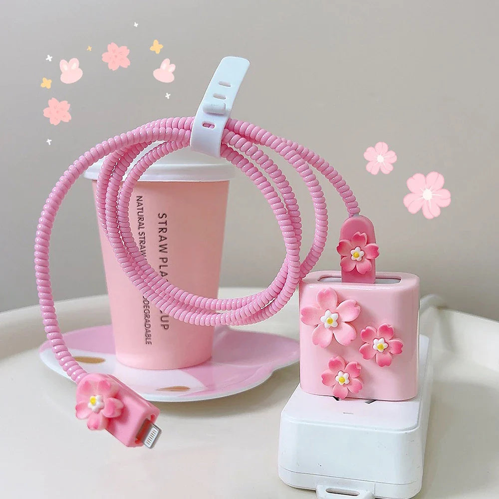 For iPhone Cute Charger Cable Protector Cover For iPhone 16 15 14 13 Pro Max 18W 20W Charger Head Case Cable Cord Winder Protect