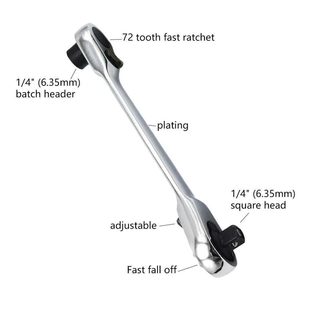 Mini Double Headed Ratchet Wrench 1/4 Inch Drive Socket Screwdriver Bit Driver Quick Release Ratchet Wrench Hand Tools