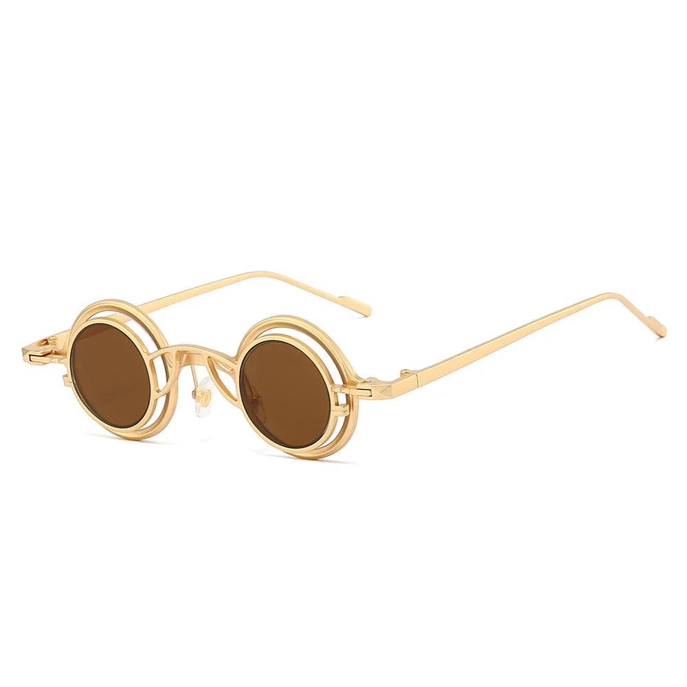 New Retro Round Two In One Pure Titanium Women Sunglasses Y2K Personality Steampunk Style High Quality Men Gafas De Sol UV400