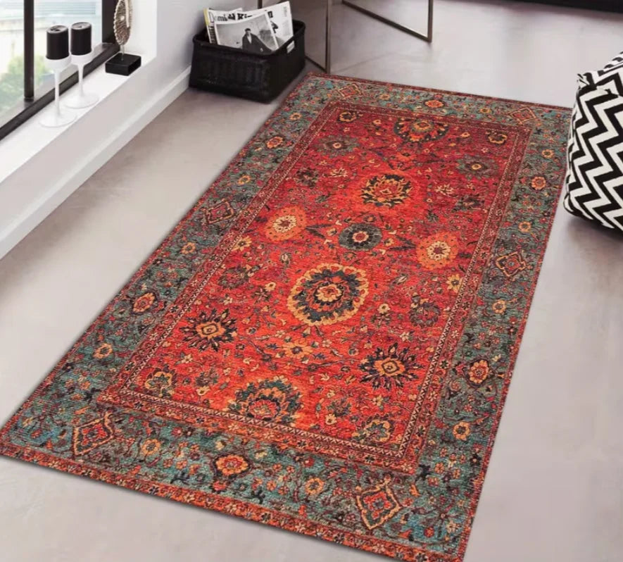 Special Red Blue Area Rug Carpet Machine Washable Mat Living Room Vintage Style Classic Oriental Traditional Carpet Boho Mats