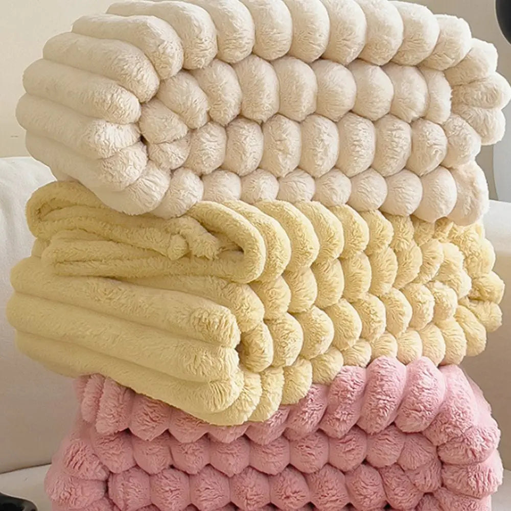 Ultra Soft Faux Rabbit Fur Throw Blanket Warm Plush Striped Blankets Conditioning Quilt Fluffy Throws for Couch Chair Sofa