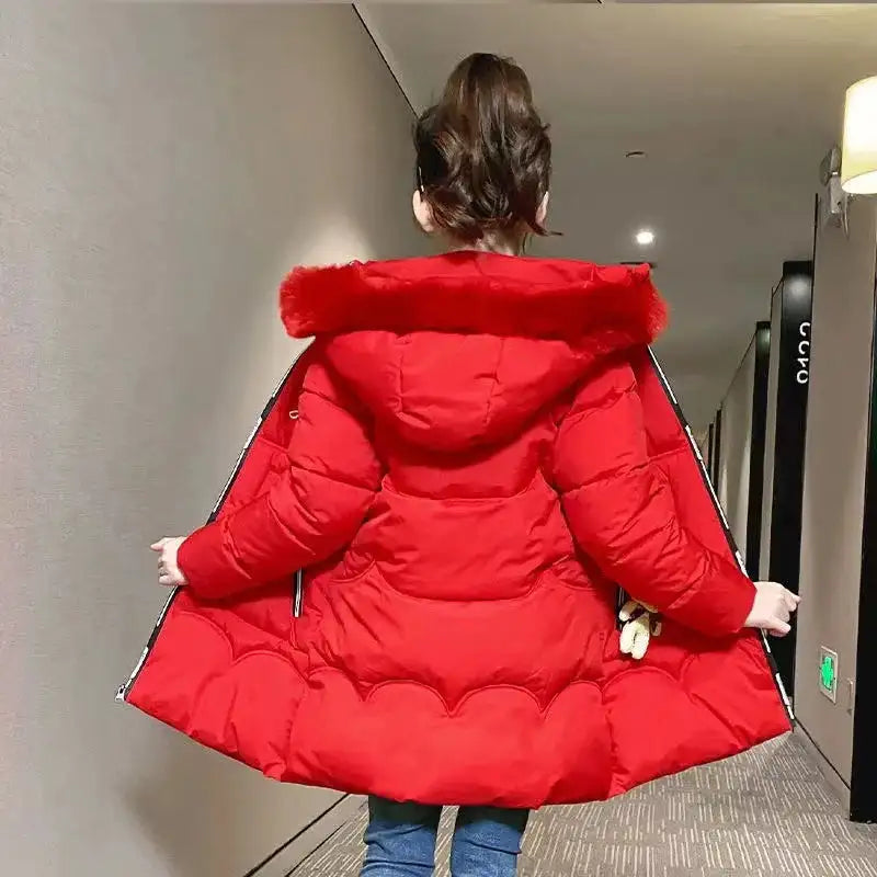 4 Color Big Size Winter Keep Warm Long Style Girls Jacket Teenage Thick Heavy Cold-proof Hooded Windbreaker Coat For Kids