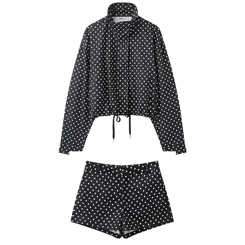 TARUXY Fashion Polka Dot Print Jacket Coat Women's Stand Collar Long Sleeved Workwear Coat Ins Hot Short Casual Female Jackets