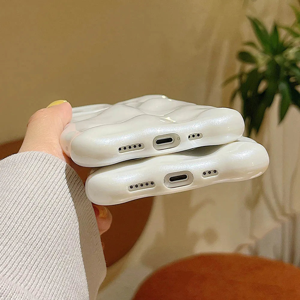 Japan Korea 3D Meteorite Pearl Cream White Soft IMD Phone Case