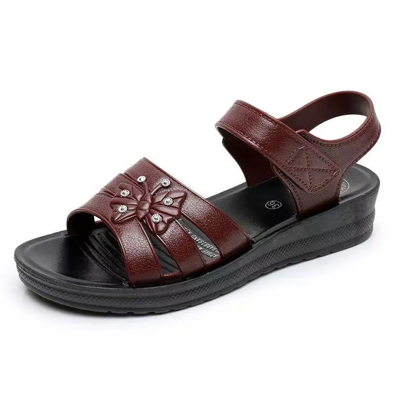 2024 New Women's Summer Open Toe Hollow Flat Sole Sandal Soft Sole Non Slip Hook Outdoor Beach Sandal Lightweight Elderly Sandal
