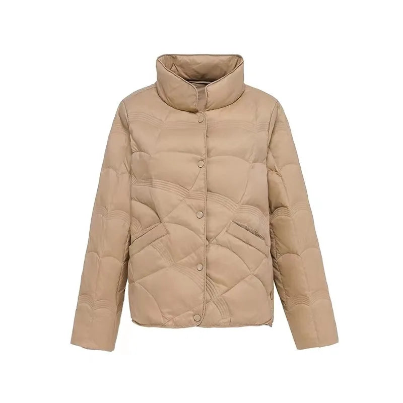 Women's Winter Short Down Jacket Stand Collar Plaid Solid White Duck Down Coat Lady Puffer Jackets  max mara пуховик JK-229