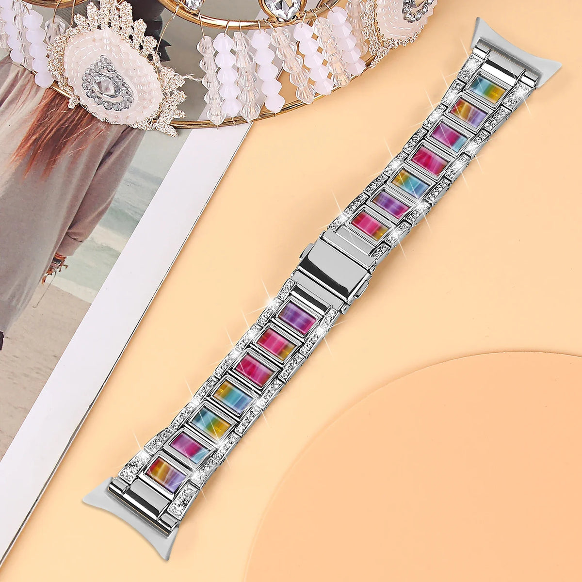 Google Pixel Watch 5, 4 & 3 41mm Resin Inlay Link Bracelet Band