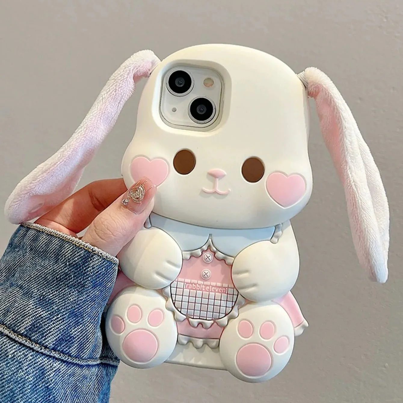 Funda de iPhone Conejo con Orejas de Peluche