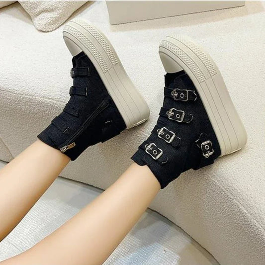 8CM Wedge Heels Sneakers Canvas Shoes Women's 2024 Spring And utumn New Fashion All Casual Thick Ventilate Soled Board Shoes