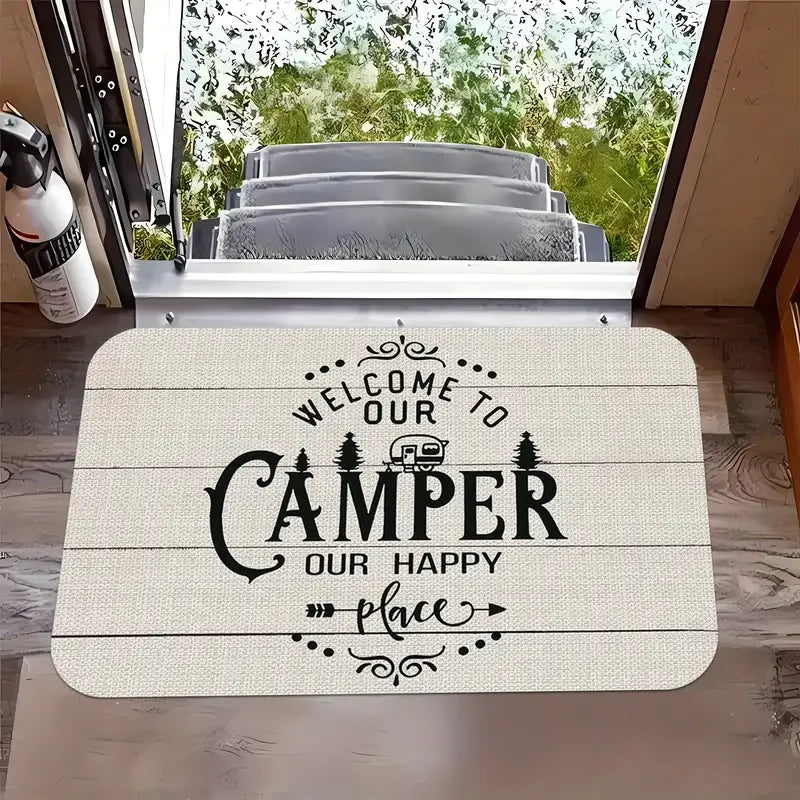 Outdoor Camping Van Welcome Mat With Cheerful Camping Van Non-slip Kitchen Bathroom Entracne Rugs Living Room Washable Carpet