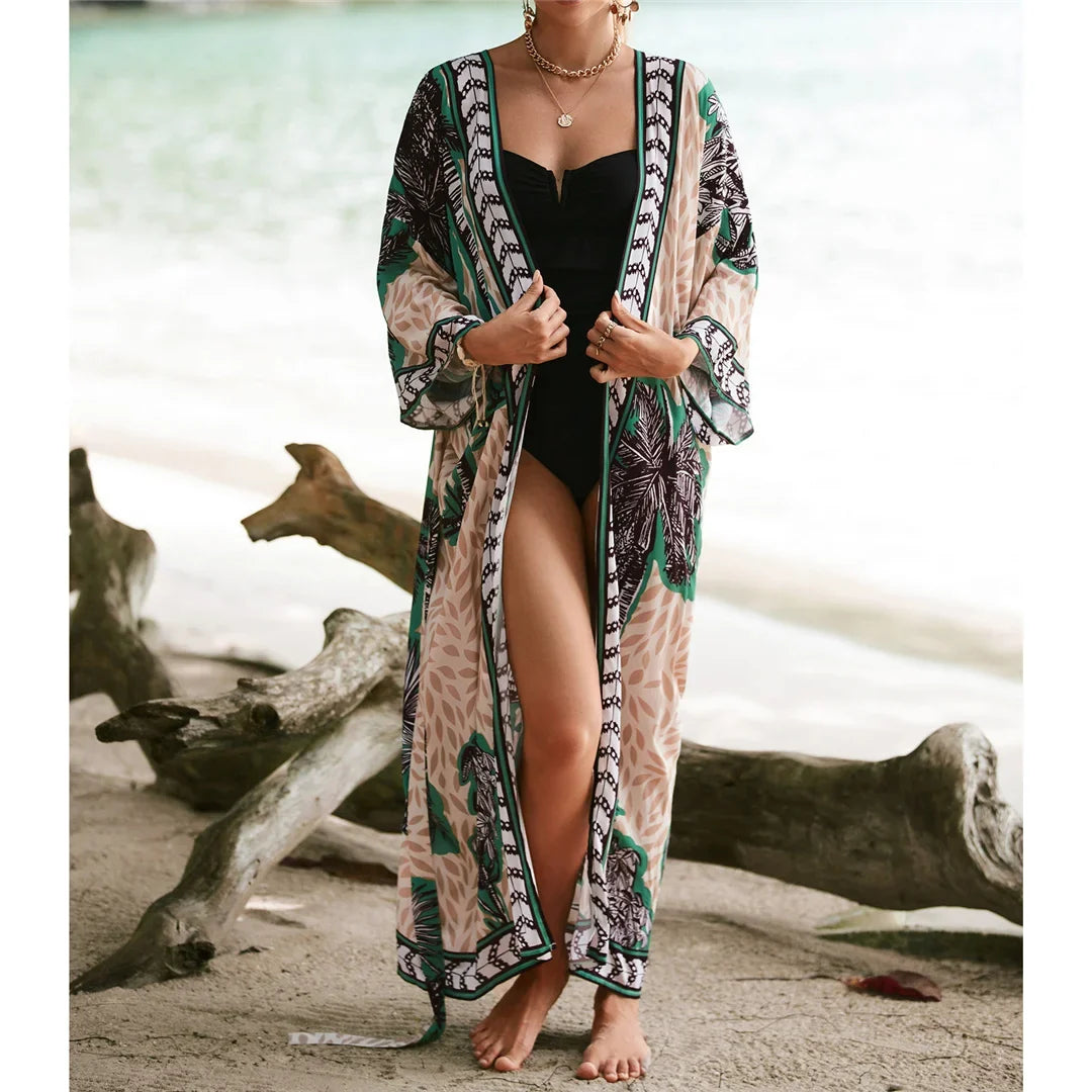 13 Colors Printed With Belt Crochet Knitted Tunic Beach Cover Up Cover-ups Beach Dress Beach Wear Beachwear Female Women K7201