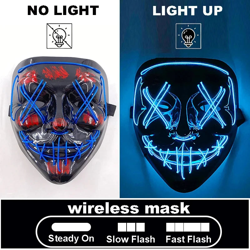 LED Light Up V For Vendetta Mask Anonymous Luminous Full Face Mask Glow In Dark Party Rave Halloween Cosplay Costume Props