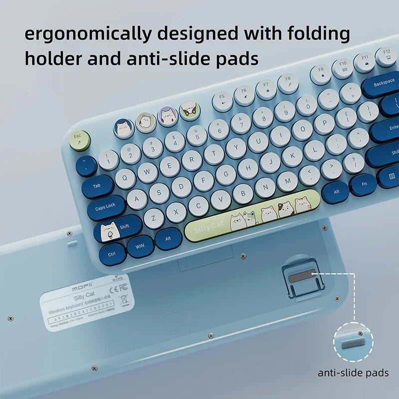 Full Size Wireless Keyboard Mouse Combo 104 Keys Retro Cute Cat Design Plug and Play Keyboard Mouse Set for Windows 7/8/10/XP