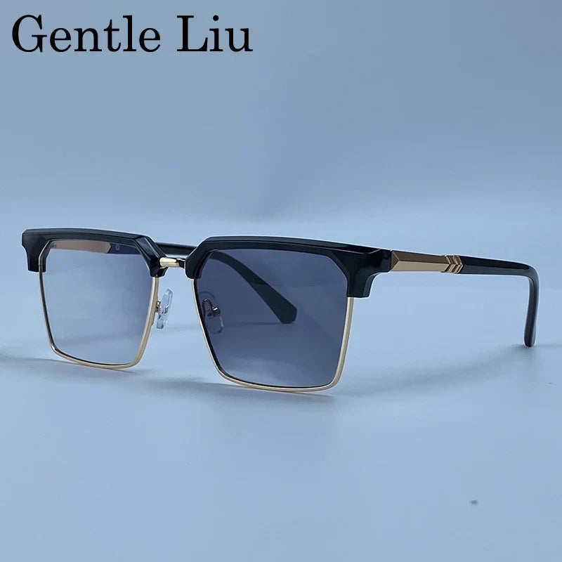 2026 Luxury Designer Square Sunglasses Men Classic Vintage Black Gold Metal Frame Sun Glasses Steampunk Driving Eyewear Shades