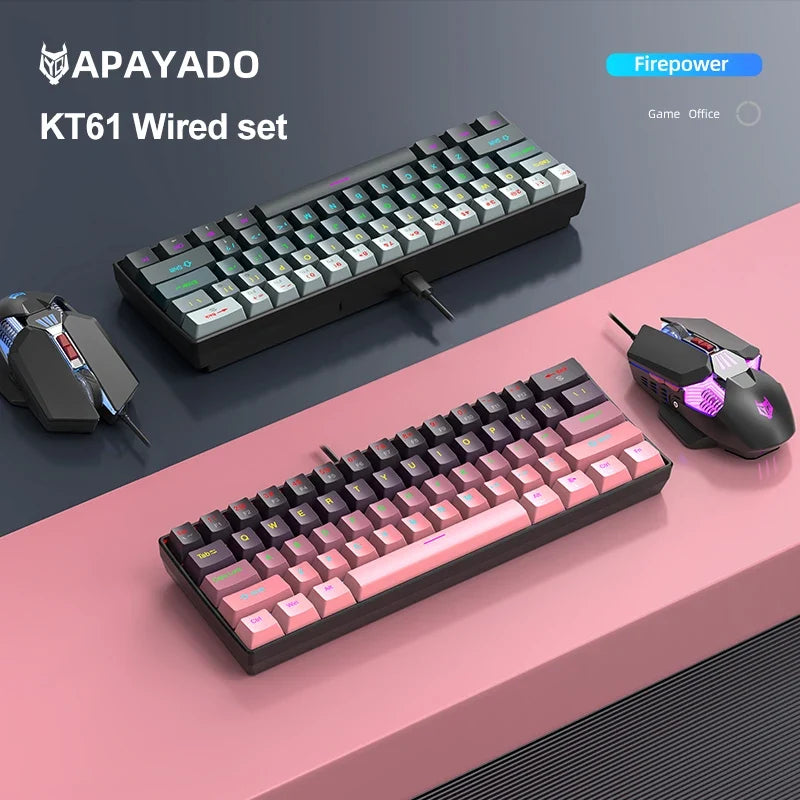 Mechanical keyboard and mouse set, 60% Portable Mini Wired Keyboard and Mouse combos, 61 Keys Phantom RGB keyboard and mouse kit