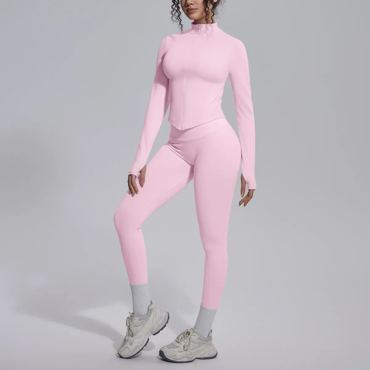 Women's Seamless Yoga Sets Sports Fitness Zipper Long-Sleeve Jacket Slim-fit Hip Lift Pants Suits Workout Training Gym Sets
