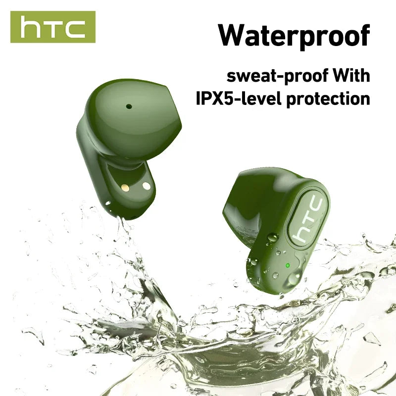 HTC NE51 Bluetooth Earphones TWS Mini EarBuds Sports Wireless Headphones Smart Noise Reduction Earbuds Green Black