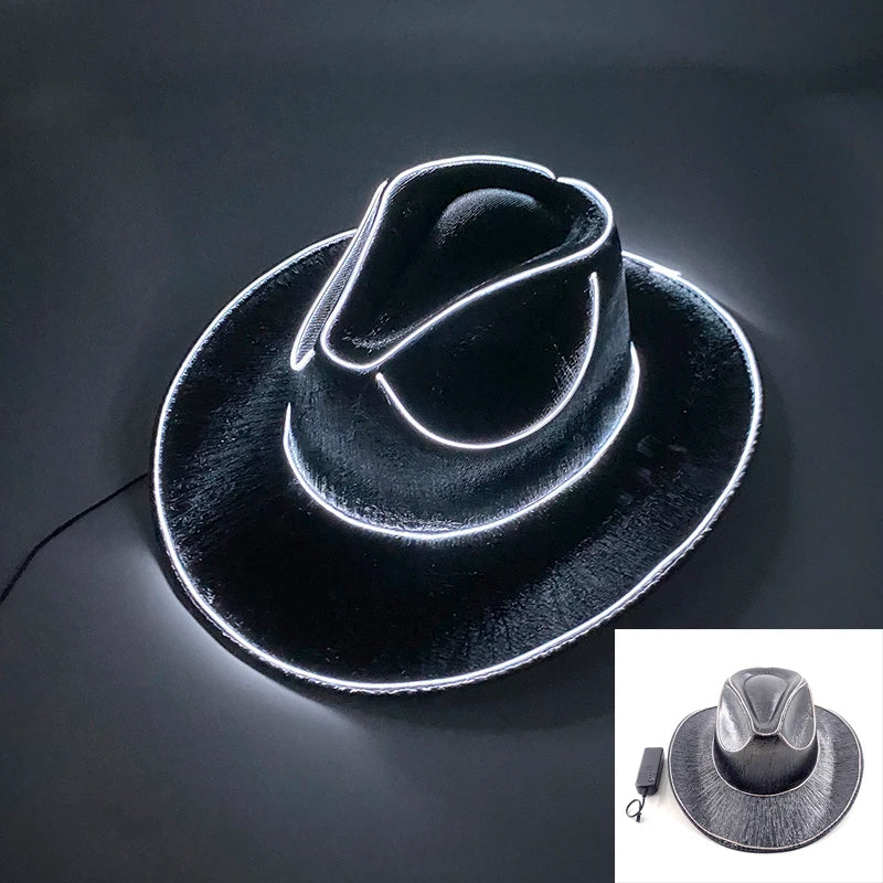 Bachelorette Party Glowing Supplies Luminous Bride Cowgirl Hat LED Pearlescent Cowboy Cap Fashion Neon Light Hat For Party