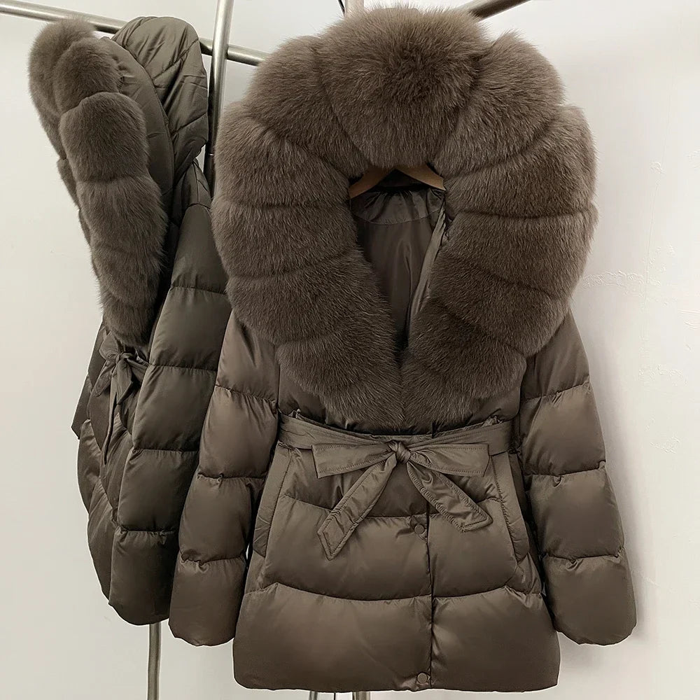 Natural Fur Collar Down Jacket Women Winter 2026 High Quality Duck Down Puffer Parka Windproof Warm Down Coat Outerwear New
