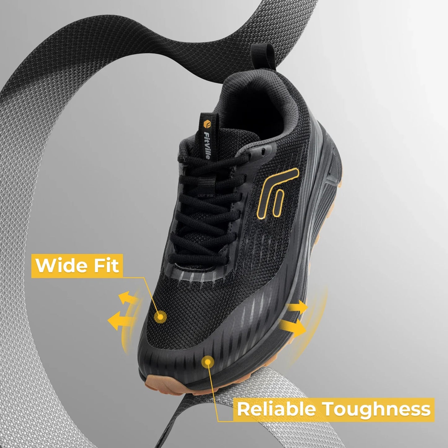 Fittington Men’s Sports Shoes Extra Wide Trail Running Shoes for Men Non-slip Men Sneakers Cushioning Hiking Shoes Support Arch