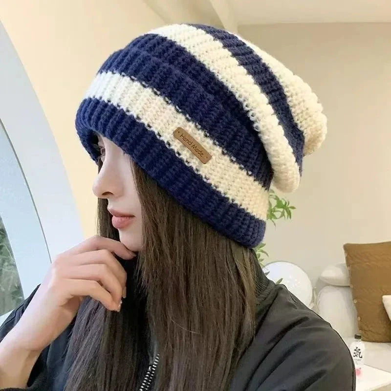 Gorro de punto apilable unisex – Gorro tipo bonete hip-hop a rayas cálido de invierno