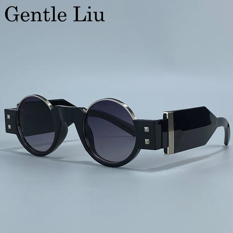 Small Frame Gothic Steampunk Round Sunglasses Men 2026 Luxury Brand Y2K Punk Sun Glasses For Male Retro Thick Eyewear Shades